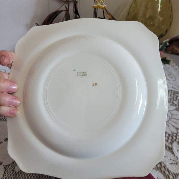 Vintage Crinoline Lady Gold Chinz Scalloped Edge Square Plate England - Picture 9 of 12